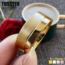 Wedding Rings Drop TUSSTEN 6/8MM Grooved Tungsten Carbide Ring Men Women Plain Band Classic Jewelry Comfort Fit 231214