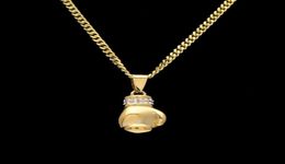 Boxing Glove Diamond Pendant Charm Necklace Sport Boxing Jewellery 316L Stainless SteelGold Colour Chain For Men6464973