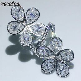 Vecalon Big Flower Ring 925 sterling silver Water Drop Diamond Engagement Wedding band rings for women Finger Jewelry299p