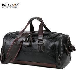 Duffel Bags Men Quality Leather Travel Carry On Luggage Bag Handbag Casual Traveling Tote Large Weekend XA631ZC206P