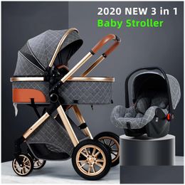 Strollers# Luxury Stroller 3 In 1 High Landscape Baby Cart Can Lie Sit Pushchair Cradel Infant Carrier Drop Delivery Baby, Kids Matern Dh1Mb