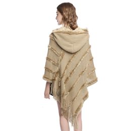 Shawls Women Spring Autumn Shawl Lady Knitted Fur Hoodies Wrap Solid Colour Pullover Loose Sweater with Tassel Fall Poncho Wholesale 231214