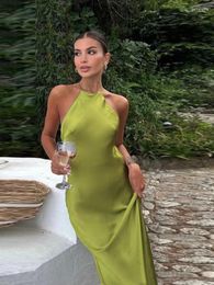 Casual Dresses Gavestis Solid Satin Sexy Off Shoulder Backless Bodycon Midi Dress Women Summer 2023 Elegant Evening Party Club Outfits