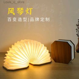 Night Lights Folding Accordion Night Light 3 Colour Rechargeable Wooden Book Light Baby Children's Birthday Gift Lights for Christmas New Year YQ231214
