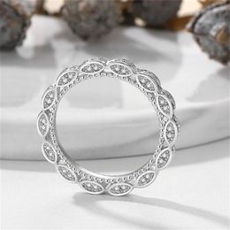 Vintage Fashion Jewelry Baroque Style Real 925 Sterling Silver Pave White Sapphire CZ Diamond Gemstones Women Wedding Bridal Ring 275P