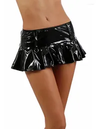 Skirts Gothic Sexy Patent Leather Skirt Women Party Nightclub Costume Faux Latex Pvc Low Waist Mini Summer Clubwear Custom