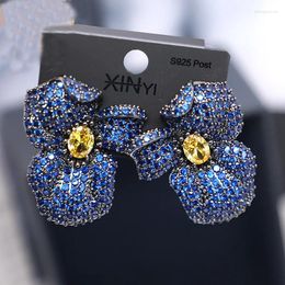 Dangle Earrings Colorful Cubic Zirconia Super Luxury Blooming Flower Stud For Women Green Fushia Blue Wedding Evening Party Jewelry