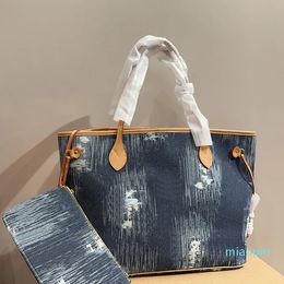 Large Cowboy Tote Shopping Bag Genuine Leather Designer Classic Handbags Purse Fashion Letters Women Messenger Bags Blue
