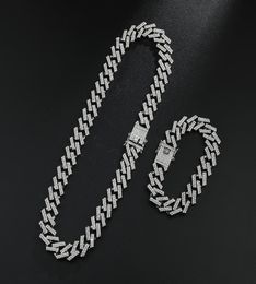 Hip Hop 2PCSSet Iced Out 15MM Miami Zircon Cuban Chain Rhinestone Necklaces Bracelets 16182024 inch For Men Jewelry7035798