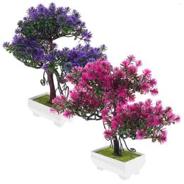 Decorative Flowers 2 Pcs Bonsai Simulation Welcome Pine Office Indoor Plant Guest-greeting Plastic Realistic