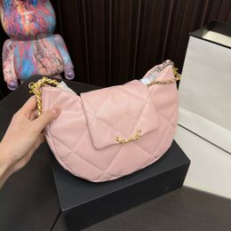 23K Women Designer Half Moon Hobo Underarm Bag Gold Turn Lock Woven Matelasse Chain Quilted Leather 28x19cm Soft Casual Flap Cross Body Shoulder Handbag 4 Colors