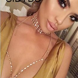 Women Exaggerated Gold Silver Beach Bikini Rhinestone Wedding Full Bra Necklace Bodychain Whole Jewellery Chains299v