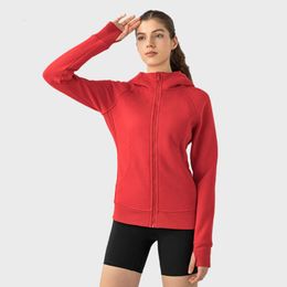 Lu Lu Coat Hoody Align Women's T-Shirt With Jacket Autumn Winter Thick Hooded Sport Yoga Lemon LL Gym Jacket Slim Fit Thumb Hole Outdoor Running Long Sleeves