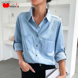 Women's Blouses Shirts Jeans Shirt Women Tops 2019 Fashion Casual Fe Blouses Shirts Plus Size S~3XL Turn-down Neck Lady Tops Women's Denim JacketsL231214