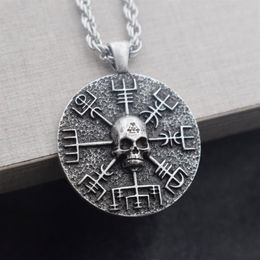 SanLan 12pcs Norse Vikings Gear Vegvisir with skull necklace amulet230E