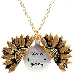 Pendant Necklaces Sloong Keep Going Engraved Necklace Inspirational Sunflower Locket Jewelry For Women Girlfriend