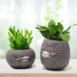 Vases Funny Flower Pot Zipper Mouth Resin Set For Indoor Outdoor Gardening 2pcs Round Succulent Planter With Drainage