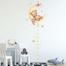 Sleeping Yellow Bear Moon Height Measure Wall Stickers Growth Chart Ruller Wall Decals for Kids Room Children Home Decoration