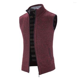 Men's Vests Cardigans Waistcoat Casual Fleece Knit Male Oversized Sleeveless Slight Stretch Slim Fit Stand Collar