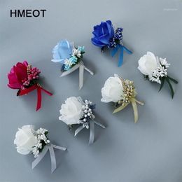 Decorative Flowers & Wreaths Men's Simulation Silk Rose Boutonniere Pin Brooch Wedding Decorations Flower Groom Corsage Color247V