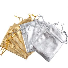 Gold Silver Drawstring Organza Bags Jewelry Organizer Pouch Satin Christmas Wedding Favor Gift Packaging 7x9cm 100pcs lot2492