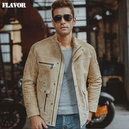 Men's Leather Faux Leather S-6XL Men's pigskin beige real leather jacket Motorcycle Genuine Leather jackets winter coat men 231213