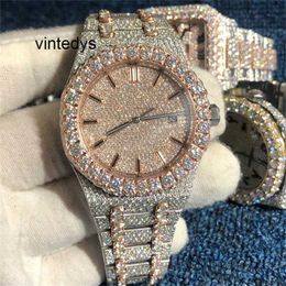 Watches for Men Watch Silver Stones New Rose Gold Test Moissanite Diamonds Quality Top Movement