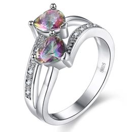 Sell Cute Fashion Jewellery 925 Sterling Silver Double Heart Colour Rianbow Gemstones Women Wedding Engagement Band Ring For Love151z