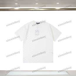 xinxinbuy Men designer Tee t shirt Chequered jacquard towel short sleeve cotton women Black white blue Grey khaki XS-L