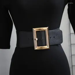 Belts 2023 High Quality PU Leather Ladies Fashion Retro Elastic Wide Belt Square Buckle Coat Suit Dress Corset For Women Luxury