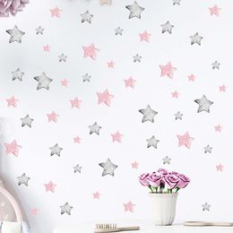 56pcs Watercolour Pink Grey Stars Wall Stickers for Kids Room Baby Nursery Room Wall Decals Pattern Home Decorative Sticker Mural