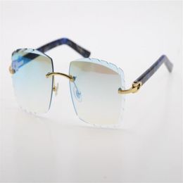 Factory Whole Selling Rimless Sunglasses Optical 3524012-A Original marble Blue Plank High Quality Carved lense Glass Unisex G2880