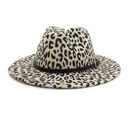 Fall Winter Leopard Flat Brim Wool Fedora Hat Women Men Metal Belt Fall Vintage Hats Ladies Hats Church Hat3603709