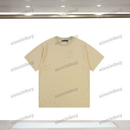 xinxinbuy Men designer Tee t shirt Checkered jacquard towel short sleeve cotton women Black white blue gray khaki XS-2XL