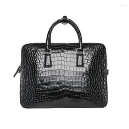 Briefcases Crocodile Geunine Leather Men Zipper Black Business Handbag Large Capacity Male Laptap Bag 2023 Cellphone Bags