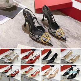 Luxury Brand High Heel Sandals Women Summer Designer Pointed Shoes Classics Metal Buckle 4cm 6cm 8cm 10cm Thin Heels Red Wedding Shoes
