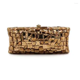 Evening Bags Glass Rhinestones Party Brown Clutch Purse Stones Box Handbag Purses Women Bridal Wedding Metal Clutches Bag