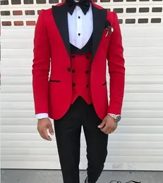 Men's Suits Latest Coat Pant Designs Red Casual Men Suit With Slim Fit 3 Piece Tuxedo Custom Simple Terno Masculino