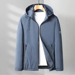 Men's Jackets Lansboter Blue Spring And Autumn Jacket Young Middle-aged Casual Thin Style With Zipper Solid Color Hooded Wear