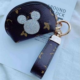 Presbyopia Keychain Buckles Car Keys Holder Bag Key Ring Cute Brown Flower Rhinestone Mouse PU Leather Keyring Pendant Fashion Des311A