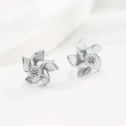 Stud Earrings Fashion French Romantic Crystal Windmill Silver Plated Personality Minimalist Temperament Small Flower TYB340