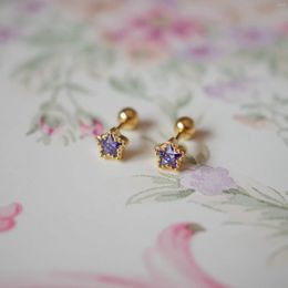 Stud Earrings Real Money 925 Sterling Silver 14K Gold Star Purple Zircon For Women Piercing Jewelry Items With