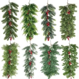 Decorative Flowers Christmas Wreaths For Front Door Green Garland Rattan Pine Needles Decorations Stair Windows Mantle