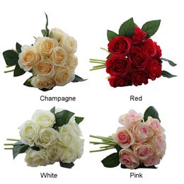 10pcs Artificial Red Rose Heads Flower Bouquet Wedding Bridal Fake Silk Flowers Christmas Party Valentine's Day Home Decorati324U