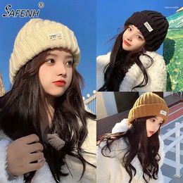 Berets Solid Colour Autumn Winter Hats For Women Woollen Knitted Warm Beanie Cap Outdoor Ladies Girl Crochet Ear Protection Bonnet Hat
