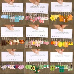 Charm Fashion Cute Cartoon Earring Set Colourful Dopamine Acrylic Earrings for women Girls New Trendy Jewellery Accessories GiftsL231204