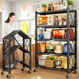 Kitchen Storage Foldable Installation-free Racks Floor Multi-layer Rack Movable Multi-functional Balcony