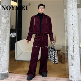 Men's Tracksuits NOYMEI Two Pieces Set Men Retro Style Zippers Decorate Design Corduroy Casual Jacket Wide Leg Pants Fashion Male Suit