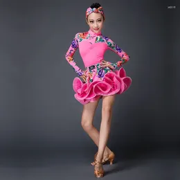 Stage Wear Fashion Children'S Latin Dance Dress Girls Practise Clothes Printed Milk Silk Ballroom Salsa Dresses Dancing For Kids