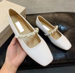 Women's casual flat shoes Nappa leather sheepskin bow pearl decoration ELME FLAT flat shoes retro ballet loafers eu35-40 with box